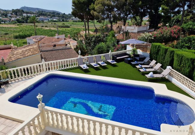 Villa in Moraira for holiday rental with views to the chill out area and swimming pool.